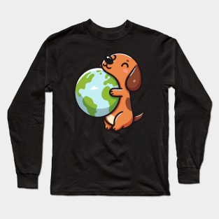 dachshund dog embracing the earth Long Sleeve T-Shirt